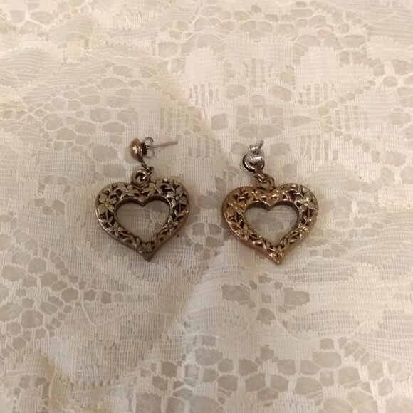 Vintage Copper Floral Heart Earrings Timeless VTG Jewelry - Picture 6 of 6
